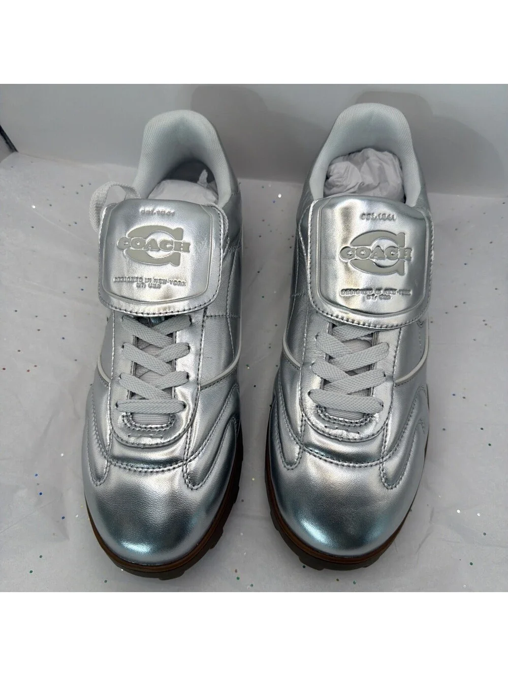 Coach Match Sneaker CC147 Silver Metallic Leather Women’s 11.5 D New